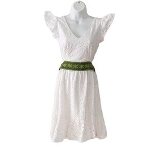 Japna embroidered see through flutter  sleeves dress white Reworked XS @z